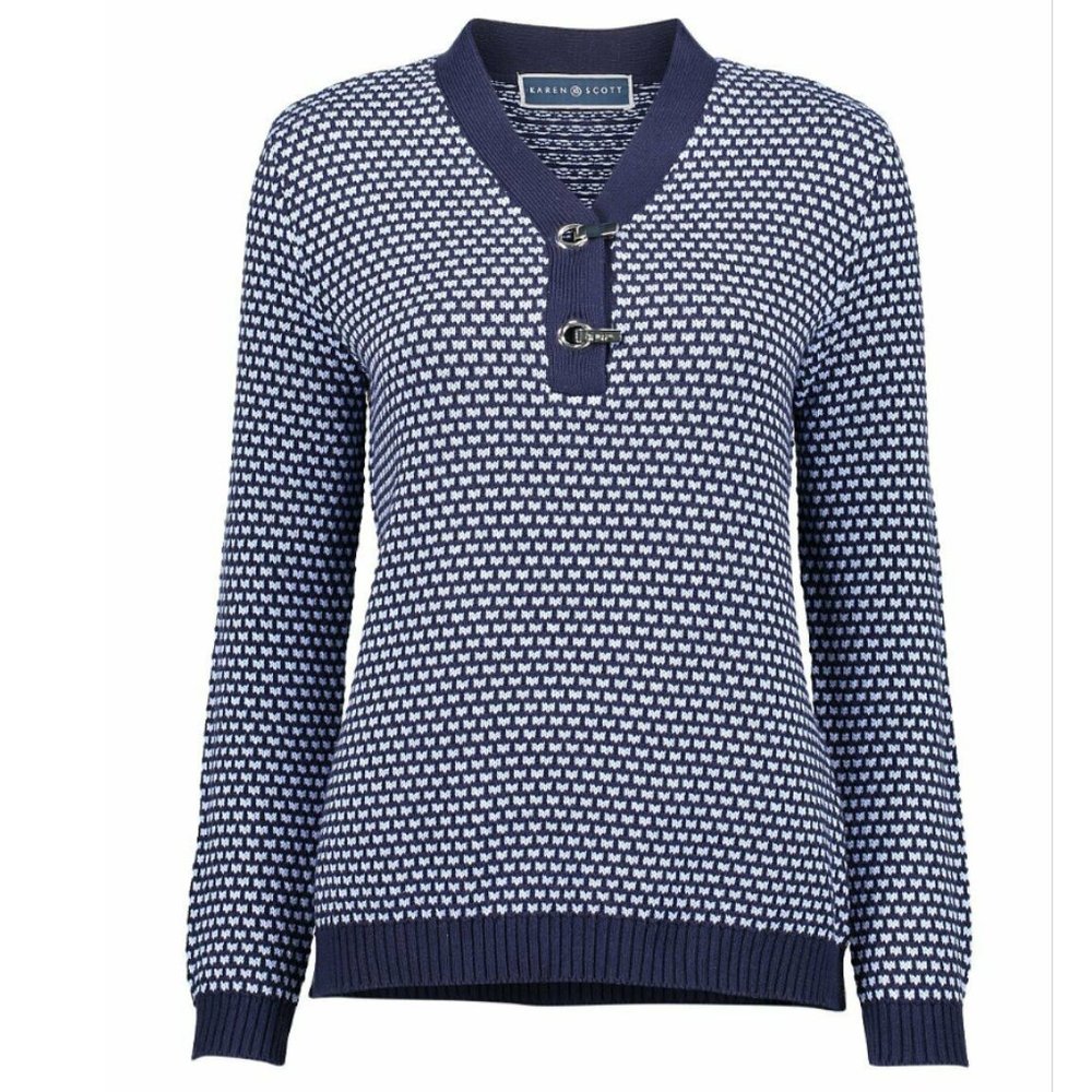 Karen Scott Intrepid Blue Textured Henley Sweater